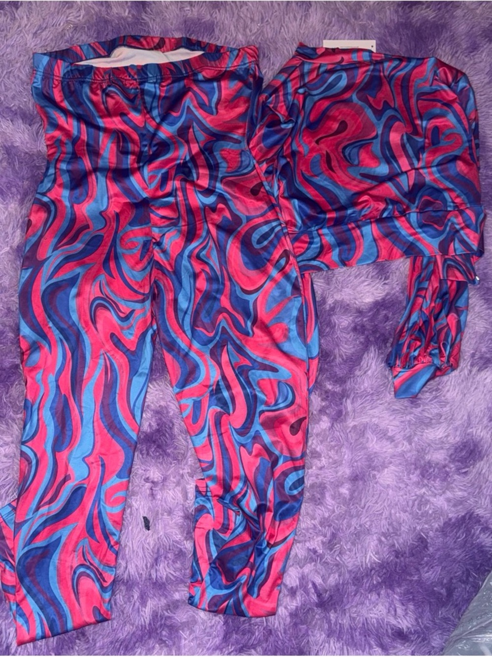 SHEIN Pink & Blue Abstract Print Jumpsuit Set